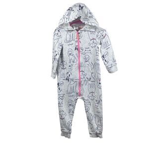 Dog Print Gray Zip‎ Up Hooded One Piece Outfit